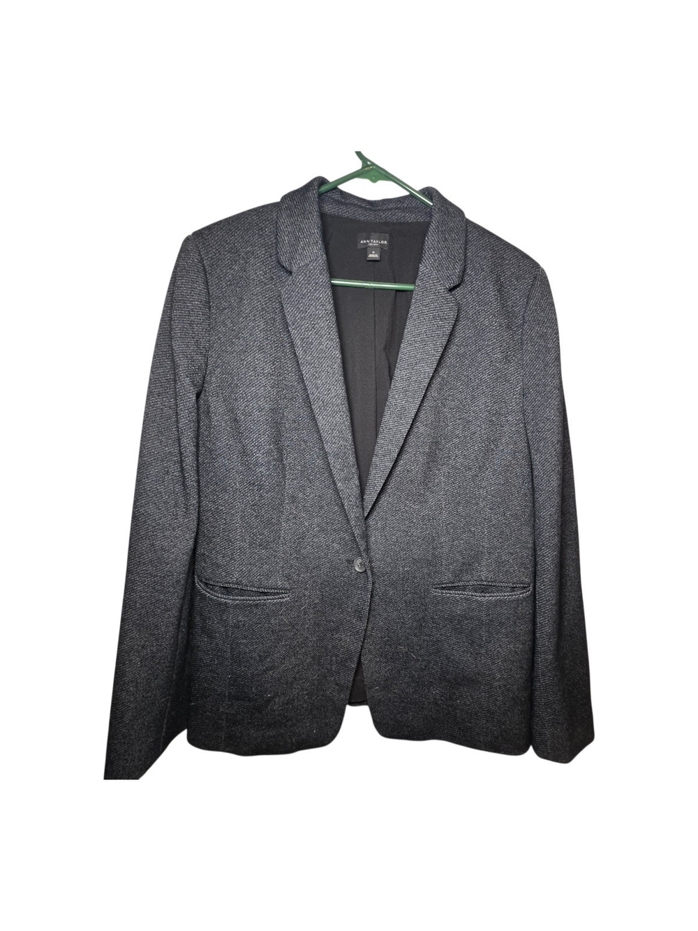 Ann Taylor Gray Textured Tweed Knit Blazer Jacket Size 14